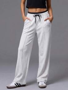 SHEIN Cottnline Pantalones Con Cintura Ajustable De Cordón - Blanco - Ver 1