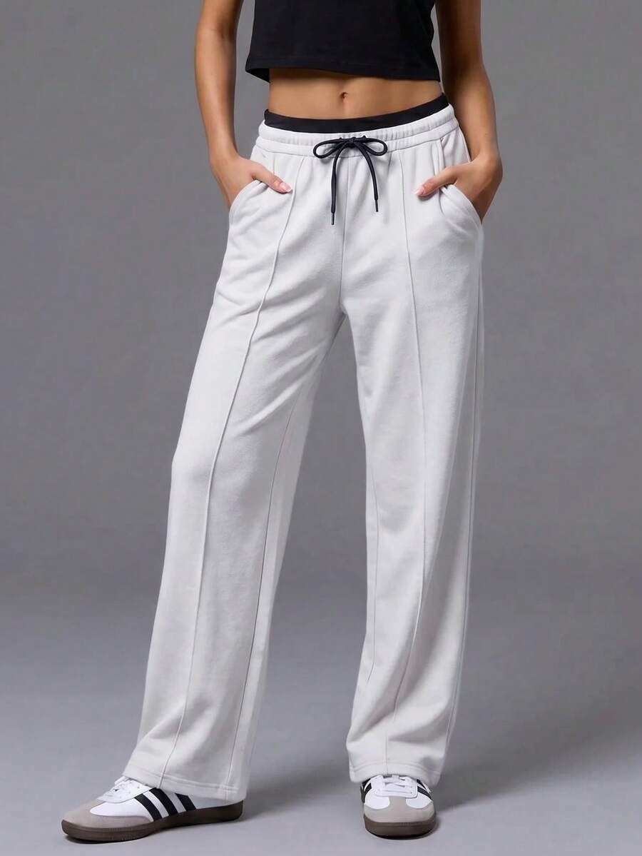 SHEIN Cottnline Pantalones Con Cintura Ajustable De Cordón - Blanco - Ver 1