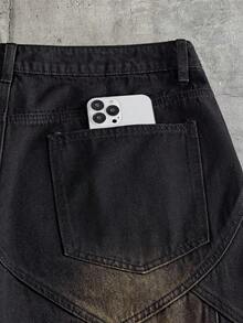 AXEPEAK Men's Washed Denim Shorts With Embroidered Craftsmanship, Fashion - Black - View 5