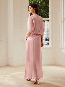 MOTF PREMIUM WOMEN'S ELEGANT PLEATED TOP AND SKIRT 2 PIECES SET - Pink - View 3