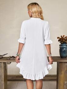 Breezaya Women's Button-Front V-Neck Utility Pocket Casual Denim Dress - White - View 9