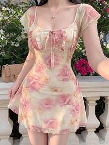 Skyraze Women's Summer Vacation Floral Print Mini Dress - Multicolor - View 5