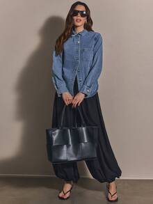 COSMINA Denim 女款休閒牛仔上衣，適合春秋白天外出，淺藍色，教師穿搭 - 藍色 - 查看 4