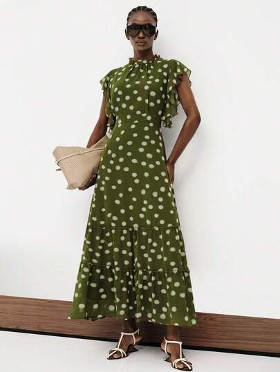 Aveloria Modichic Abito lungo elegante da donna in chiffon a pois, asimmetrico, stile vintage francese, adatto per il pendolarismo