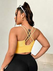 Easithlete Plus Size Women Solid Color Casual Daily Sports Bra - Butter Yellow - View 2