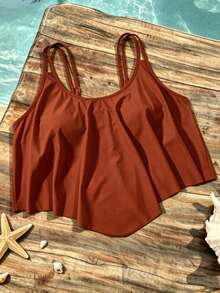 Swim Lushoire Top de traje de baño de talla grande de unicolor para vacaciones en la playa - Naranja - Ver 1