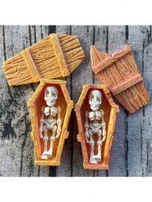 POKOJA LAND Halloween Skeleton Coffin Decor, Cute Boxed Posable Figurine, Mini Decorative Model Set, Halloween Party Tabletop Decor, Holiday Home Accents, Ideal As Halloween Gift For Friends - Multicolor - View 5