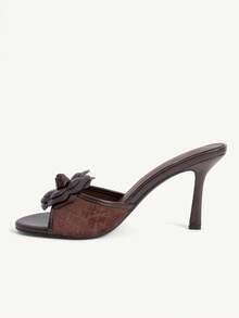 CUCCOO CHICEST French Fashion Elegant Commuter Round Toe Floral Stiletto High Heel Sandals - Chocolate Brown - View 4