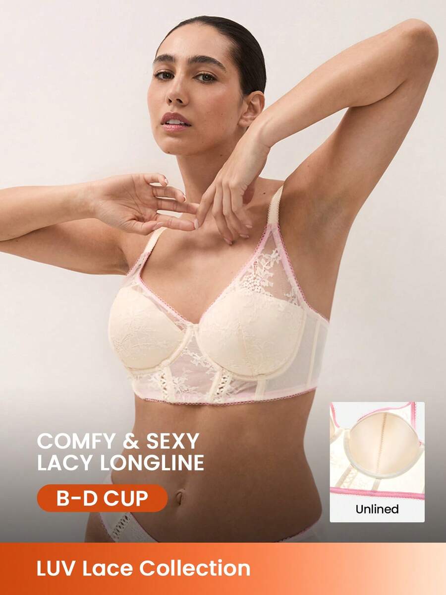 LUVLETTE Breathable White Mesh&Lace Elegance Push-Up Plunge Corset Lingerie Minimizer Bridal Intimates Bra Lingerie As Outerwear Bra - White - View 1