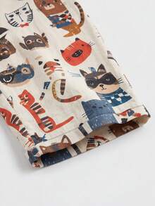 Linhara Plus Size Women's All-Over Print Cartoon Cat Linen Overalls With Shoulder Straps, Loose Wide Leg Fit, Suitable For Daily Wear In Spring And Summer, Jumpsuit - Multicolor - View 6