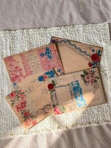 Zazumi 20pcs/5pcs Vintage Floral Postcards, Retro Letter Paper Cards With Rose & Antique Script Prints, Decorative Cardstock For Scrapbooking, Journaling, Collage, Gift Notes, Invitations, DIY Crafts, Party Decor & Nostalgic Collection - multicolor - View 4