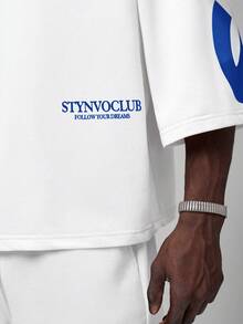 STYNVO 男士字母印花圓領T恤與短褲休閒套裝 - 白色 - 查看 5
