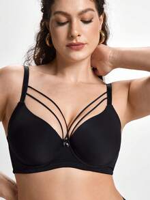 Slumbrini Plus Size Solid Harness Underwire Casual-Comfy Balconette Bra, Lift - Black - View 7