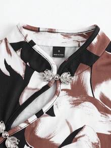 SHEIN PariChic 女款花卉印花青蛙鈕扣設計不對稱下擺背心 - 黑色 - 查看 6