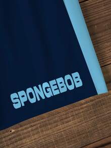 SpongeBob SquarePants | SHEIN 小男孩卡通印花T恤短褲套裝 - 白色 - 查看 3
