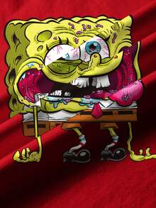 SpongeBob SquarePants | SHEIN 青少年男孩夏季休閒趣味卡通圖案圓領短袖T恤 - 白色 - 查看 5