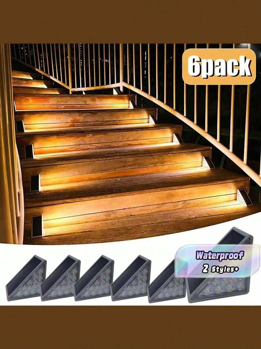 6PCS Luces de Escalera Alimentadas por Energía Solar, Luces de Escalera LED Solares Impermeables para Exteriores, Luces Decorativas Alimentadas por Energía Solar, Adecuadas para Escaleras de Jardín, Patio, Terraza, Escalones Delanteros, Camino, Entrada, Porche y Decoración de Iluminación Exterior de Patio - Multicolor - Ver 1