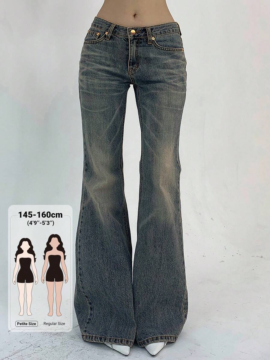 Livesso Petite 女款休閒百搭喇叭褲牛仔褲,附口袋 - 藍色 - 查看 1