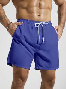 Manfinity KASUA Men's Solid Color Drawstring Waist Pocket Casual Beach Shorts - Royal Blue - View 4