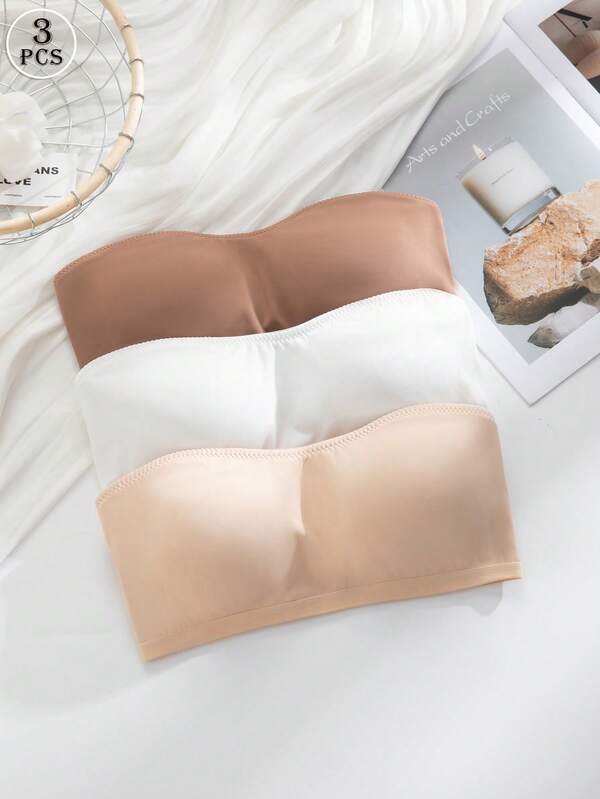 NudeFit 3 pièces Soutien-gorge bandeau sans bretelles sans couture multicolore Lingerie pour femmes