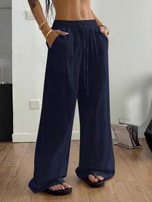 SHEIN Coolane Petite Women's Petite Summer Going Out Streetwear Vintage Casual Vacation Outfits Sport Cotton Comfortable - Navy Blue - View 3