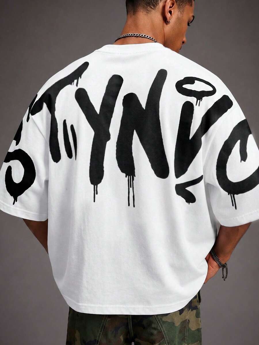 STYNVO Men's Minimalist Back Letter Print Crew Neck Short Sleeve T-Shirt - White - View 1