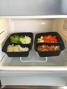 Set Of 10/20/50 Reusable Double-Compartment Lunch Boxes With Lids, Sturdy And Leak-Proof, Microwave, Freezer, Portable For Takeout, Black - Black - View 2