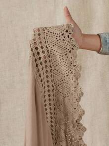 Wildy Boho Sexy Western Country Lace Patchwork Women's Spring/Summer Daily Basic Loose Wide Leg Long Pants With Pockets Beach Beige Light Blue - Khaki - View 9