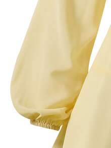 Teen Girl Sweet Solid Color Cold Shoulder Ruched Halter Neck Dress, Bodycon, Glow, Lantern, Square, Midi - Yellow - View 4