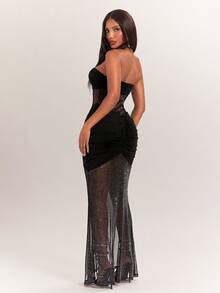 Radiana Women's Summer Sexy Elegant Unique Coffee Brown Glitter Mesh Dress, Fitted Mermaid Tail Dress, Long Dress, Island Vacation Dress, Beach Dress - Black - View 5