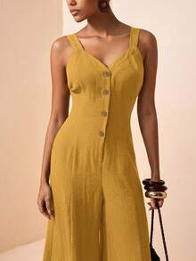 Zivah Women's Summer Casual Commute Solid Color Sleeveless Jumpsuit - Ginger - View 9