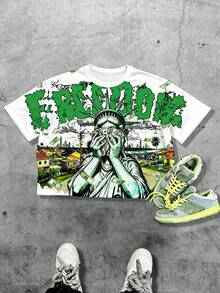 Manfinity EMRG Men's Street Graffiti Casual Ins Style Loose Fit T-Shirt, Holiday - Multicolor - View 2