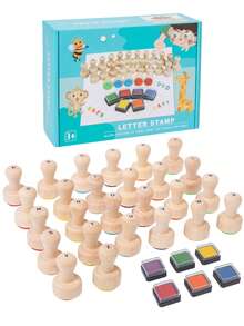 MINKOJA Wooden Alphabet Stamp, 26 PCS ABC Spelling Letter Stampers ,Early Educational Toy Gifts For 3 4 5 Year Old - Multicolor - View 10