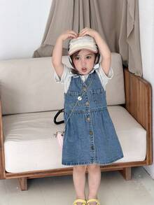 DAZY 嬰兒/幼兒（女童）水洗休閒無袖牛仔上衣 - 藍色 - 查看 7