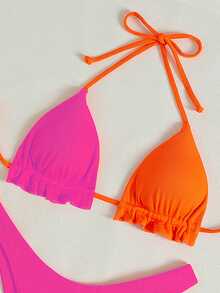 Swim Basics Vacation Beach Colorblock Bikini Set - Hot Pink - View 4