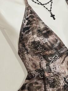 SHEIN ICON 豹紋與佩斯利印花露背掛脖上衣 - 棕色 - 查看 9