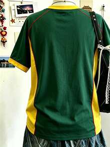 Lalippa Bestseller-Empfehlung, amerikanisches Vintage-Trikot mit Brasilien-Thema, Farbblock-Design, Rundhalsausschnitt, Kurzarm, Brasilien-inspiriertes Farbblock-Oberteil, Fußballfan, Spieltag, Sportgrafik, Teamgeist - Weiss - Übersicht 4