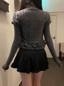 DAZY Women's Korean Style Solid Color Camisole & Long Sleeve Top 2 Pieces Set School Lounge Sets For Women - Grey - View 2