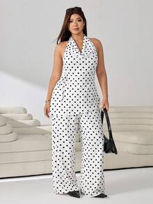 Solflare Plus Size Women Polka Dot Halter Top And Long Pants Casual Everyday 2 Pieces Set - Multicolor - View 3