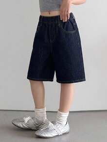 Dazy Kids Girls' Denim Jeans Spring/Summer New Style Back Pocket Rhinestone Flare Leg Jeans (Large) - Navy Blue - View 2
