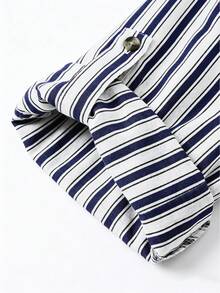 Linhara CURVE Plus Size Woven Striped Fashionable Casual Resort Summer Women's Dress - Blue and White - View 4