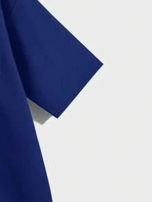 GENTILAND Camiseta holgada de hombro caído para hombre de color sólido - Neblina azul - Ver 4