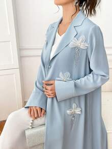 Yasmyna Women's Elegant Elegant 3D Floral Decor Rhinestone Embellished Abaya - Blue - View 5