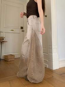 DAZY Atasan Wanita Model Jeans Longgar Gaya Jalanan Korea dengan Detail Sobek dan Motif Lucu - Coffee Brown - View 7
