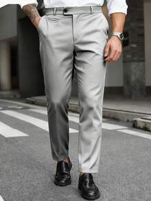 Manfinity Mode Camisa de unicolor talla grande para hombre, pantalones de traje casual para ir al trabajo y viajar - Gris Claro - Ver 3