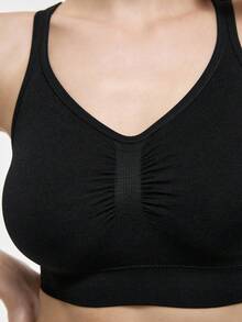 Bralution Black Minimalist Casual Yoga Top Adjustable Shoulder Straps Women's Sports Bra Gym Summer Yoga - Black - View 3