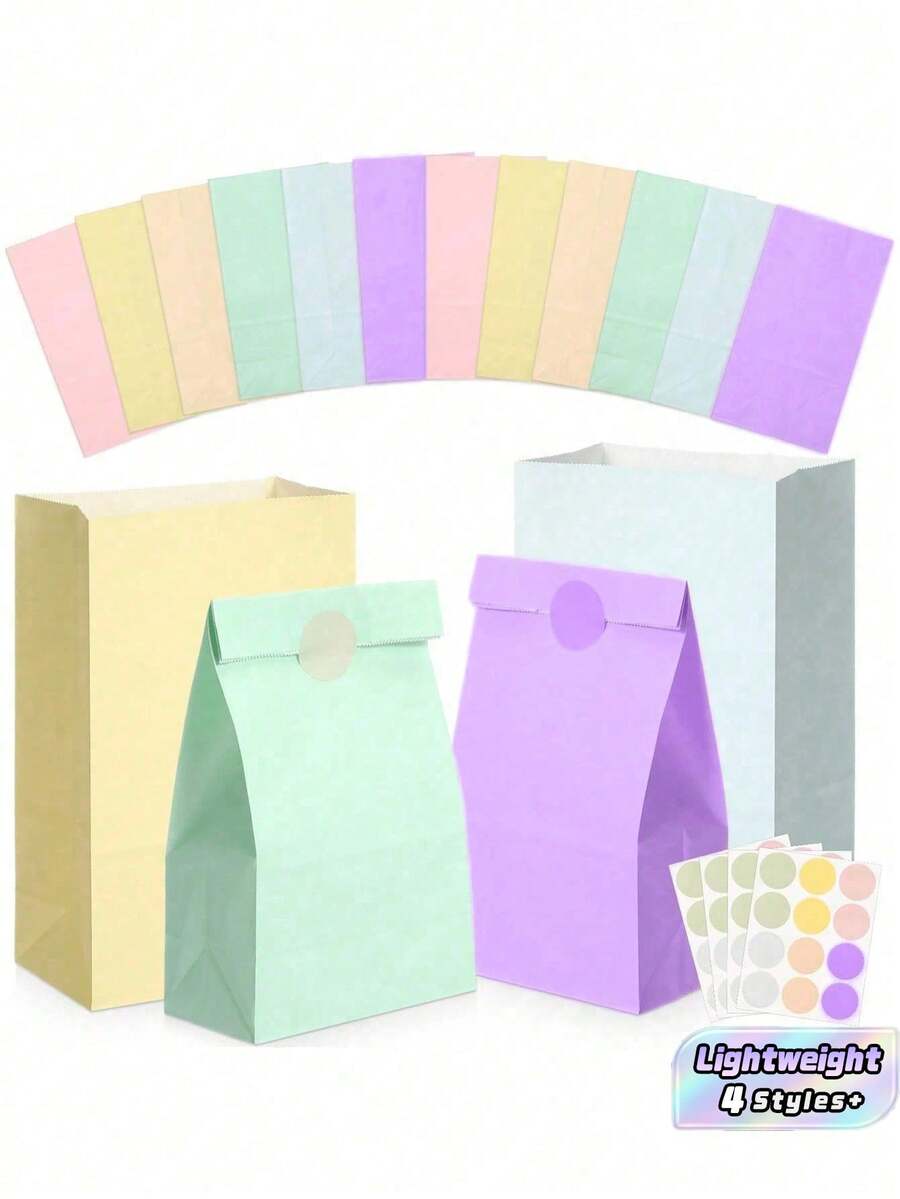 1/6/12/24pcs 8 Inch Kraft Paper Gift Bags With Handles Small Party Favor Bags Pastel Macaron Colorful Rainbow For Birthday Wedding Holiday Celebration Home Storage Decoration - multicolor - View 1