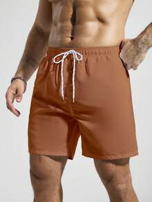 Manfinity KASUA Men's Drawstring Waist Pocket Beach Shorts For Vacation - Rust Brown - View 4