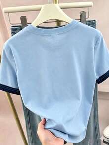 少女 T-shirt，女童上衣，人造毛貓咪印花，拼色寬鬆版型，適合春夏，休閒日常穿著，酷夏系列，少女夏季必備，返校必備，夏季女童，少女時尚，基礎款，春夏韓風 - 彩色 - 查看 2