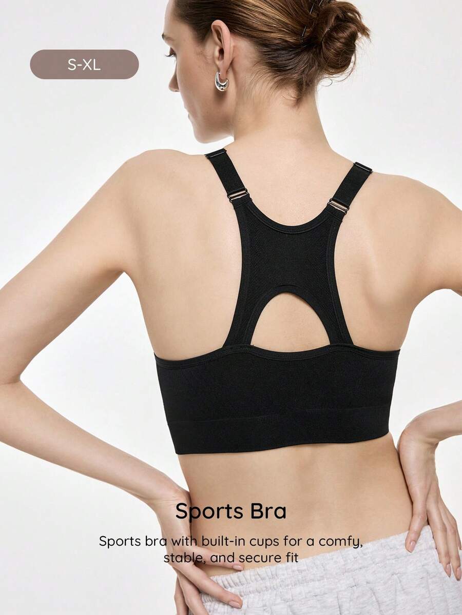 Bralution Black Minimalist Casual Yoga Top Adjustable Shoulder Straps Women's Sports Bra Gym Summer Yoga - Black - View 1